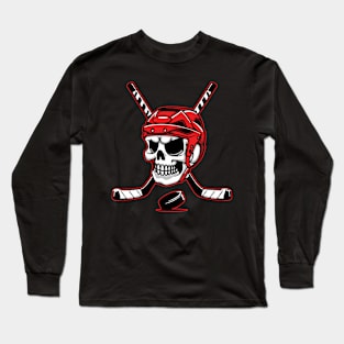 Skeleton Ice Hockey Puck Skull With Hockey Stick Halloween Long Sleeve T-Shirt